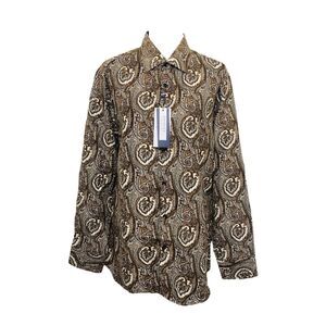 Silverstone Men’s Shirt Brown Paisley Button-Down Modern Fit Designer Size XXL
